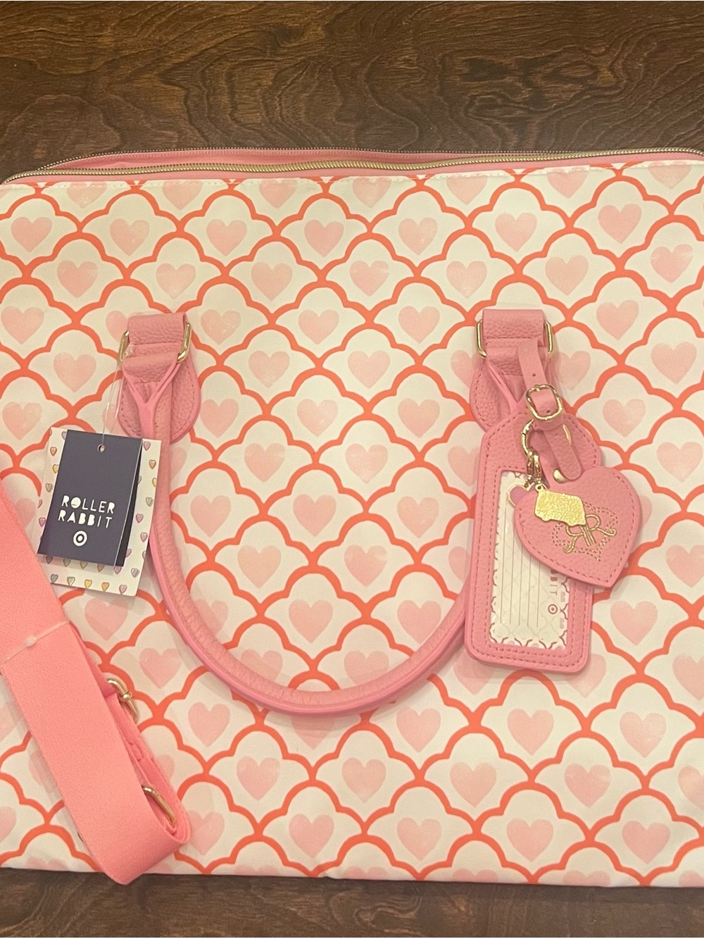 Roller Rabbit Target Quilted Pink & Coral Heart Pattern Tote Bag NWT